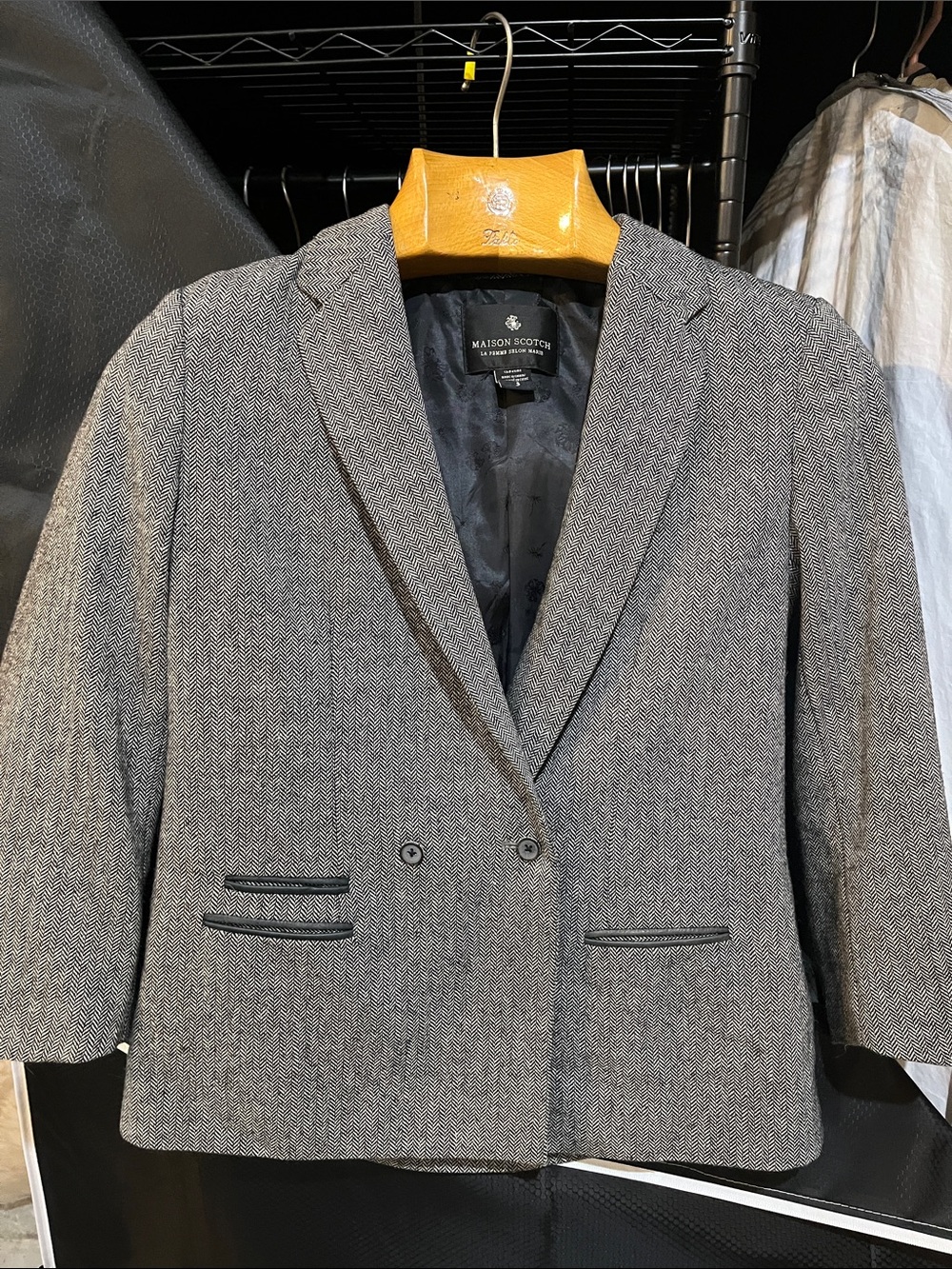Scotch & Soda Gray Herringbone Double-Breasted Blazer